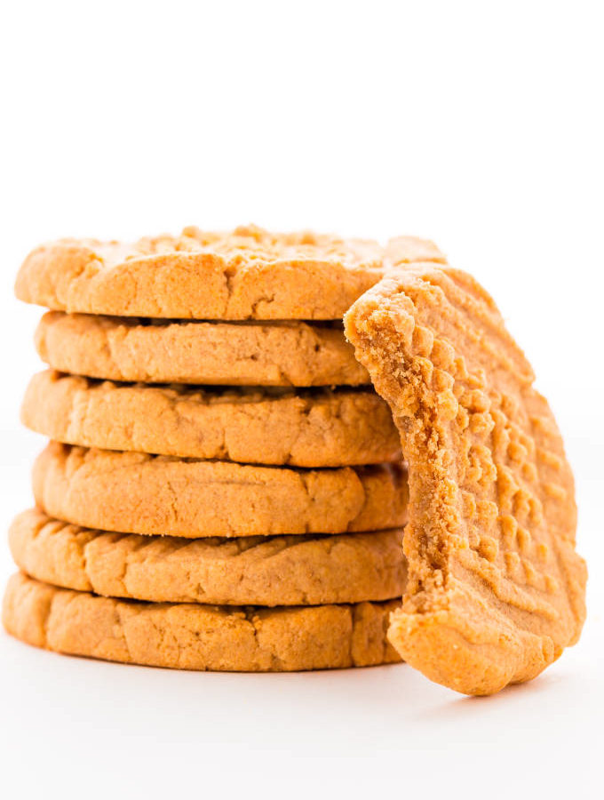 Peanut butter protein cookies stacked.