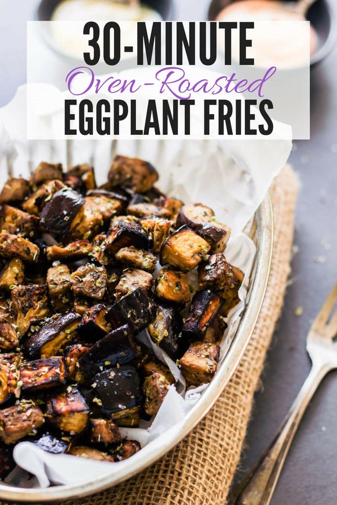 These oven roasted eggplant cubes are a delicious, much healthier alternative to potato fries. The recipe for the balsamic vinaigrette is of Mediterranean inspiration with strong Greek flavors. Super easy to make and 100% healthy, this recipe is also entirely paleo, gluten-free, vegan, low-carb, dairy-free, flourless, nut-free and egg-free. | www.onecleverchef.com