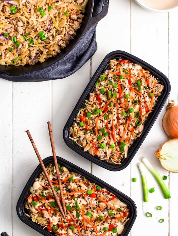 Egg roll in a bowl in meal prep containers