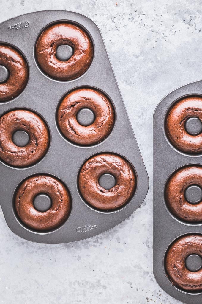 Chocolate protein donuts in two donut pans
