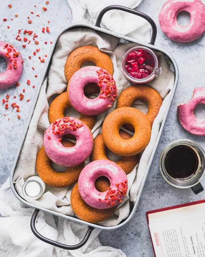Vanilla Protein Donuts in a metal tray