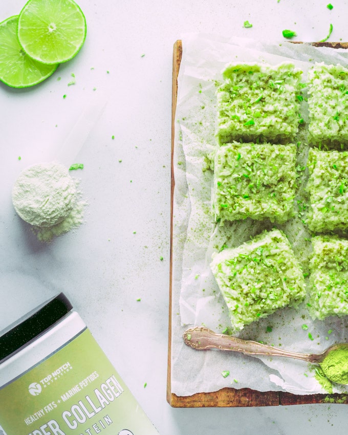 Keto Matcha Lime Fat Bombs on a wooden cutting board