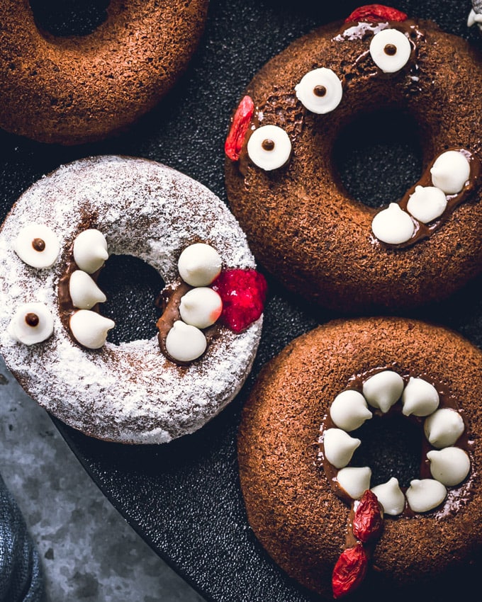 Monster-Shaped, Healthy Baked Halloween Donuts, close-up