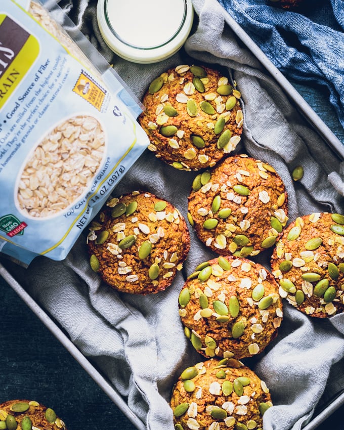 Pumpkin Protein Muffins in a metal tray